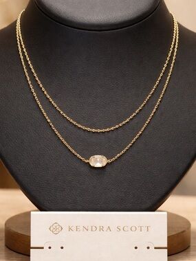 Kendra Scott Gold Double-Layer Necklace with White Stone Pendant